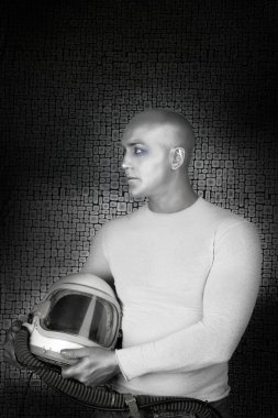 Alien future silver astronaut helmet man profile clipart