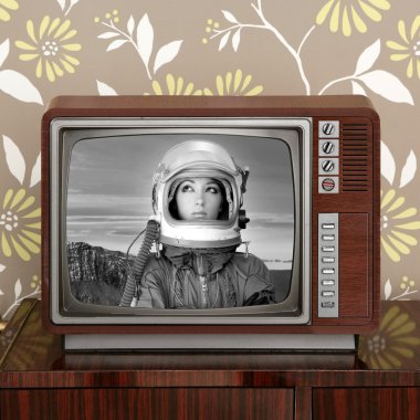 Space odyssey mars astronaut on retro 60s tv clipart