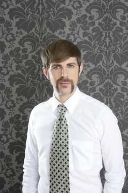 Businessman retro mustache over gray wallpaper clipart