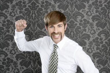 Aggressive funny retro mustache businessman clipart