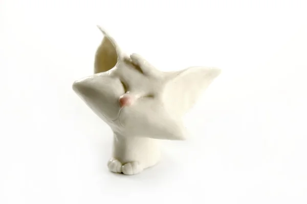 Plasticine handmade cat over white background — 图库照片