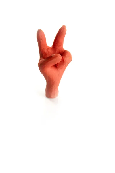 Gewinner zwei Finger Knetmasse Hand, handgefertigt — Stockfoto
