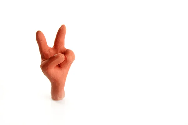 Winner two finger plasticine hand, handmade — ストック写真