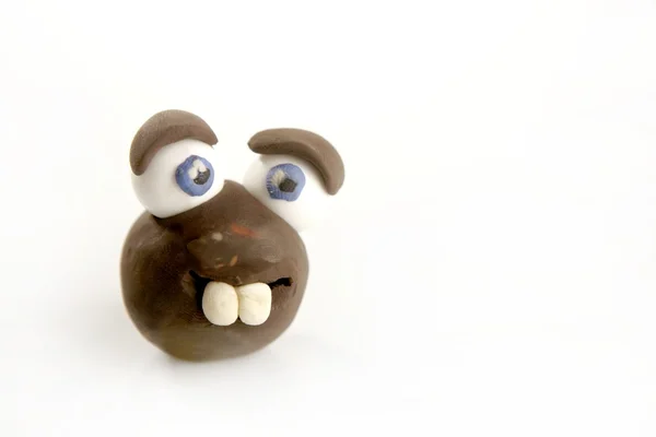 Grappig speelgoed gezicht plasticine handgemaakte op wit — Stockfoto