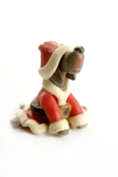 Plasticine handmade dog, santa xmas dress — Stock Photo, Image