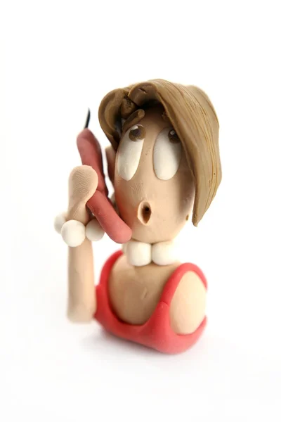 Пластилінова жінка секретар розмовляє телефоном — стокове фото