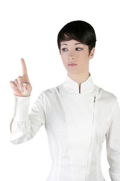 Futuristische zakenvrouw vinger aanraken van pad — Stockfoto