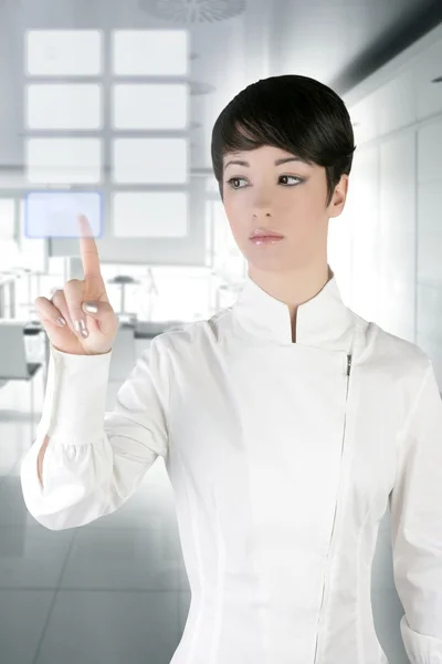 Futuristische Geschäftsfrau Büro Finger-Touch-Pad — Stockfoto