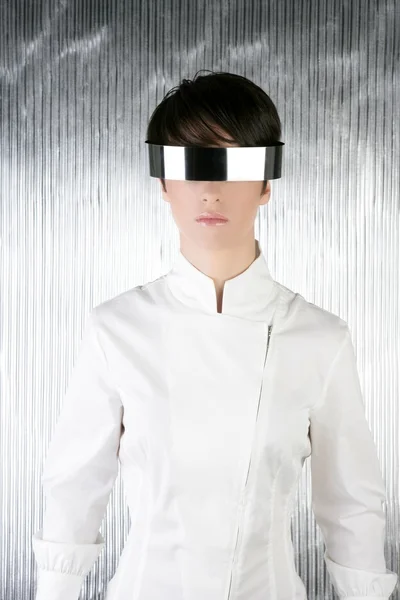 Plata gafas de acero futurista moderna mujer —  Fotos de Stock