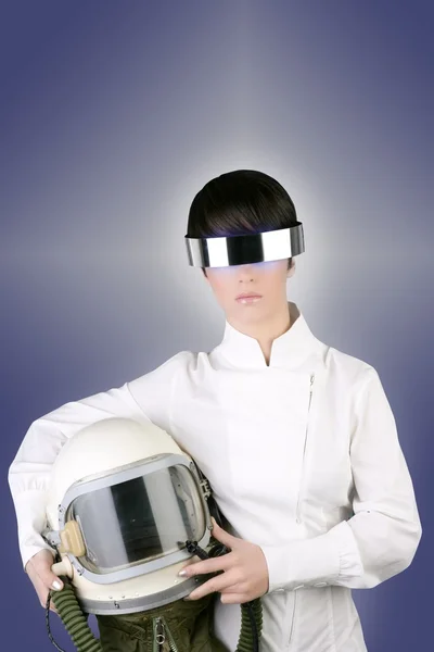 Futuristiska rymdskepp flygplan hjälm astronaut kvinna — Stockfoto