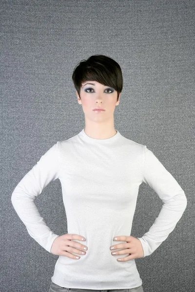 Futurystyczny androgyniczne kobiety brunetka srebrny — Zdjęcie stockowe