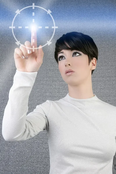 Digital dedo digitalizar mulher toque pad luz — Fotografia de Stock