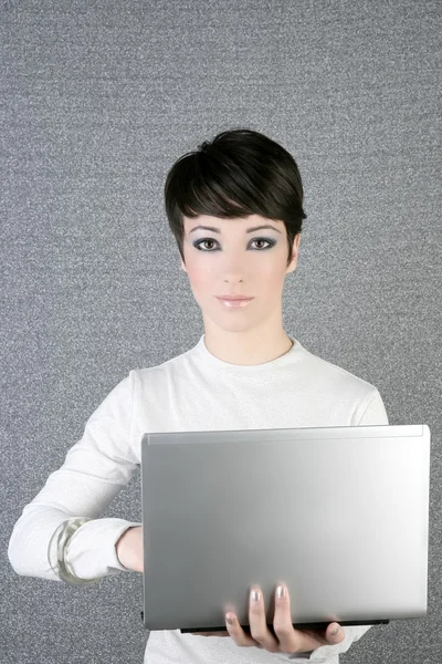 未来派时装学生女商人笔记本电脑 — 图库照片