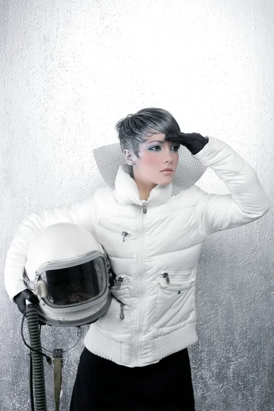 Astronaut spaceship aircraft helmet fashion woman — Stock Photo, Image