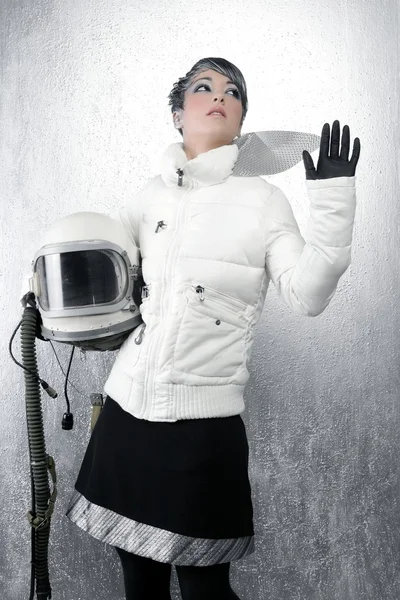 Astronaut spaceship aircraft helmet fashion woman — Stock Photo, Image