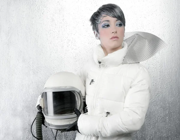 Astronauta nave espacial capacete mulher moda — Fotografia de Stock