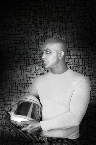 Främmande framtida silver astronaut hjälm man profil — Stockfoto