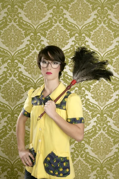 Housewife nerd retro woman home chores wallpaper — Stock Photo, Image