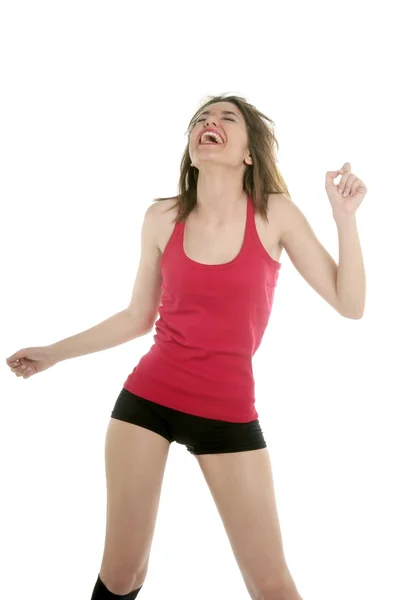 Beautiful sexy woman in red dancing on studio — Stock Photo, Image