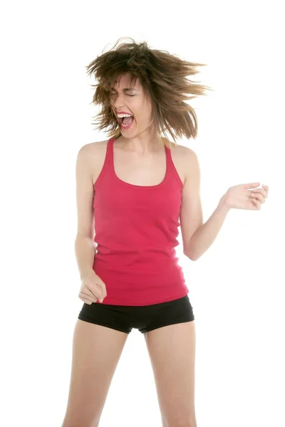 Vacker sexig kvinna i röd dans på studio — Stockfoto