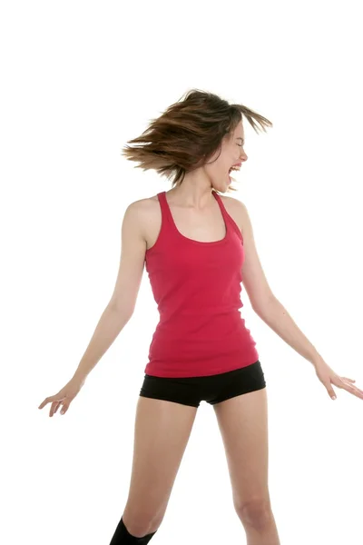 Dançando jovem mulher com calças curtas sexy — Fotografia de Stock