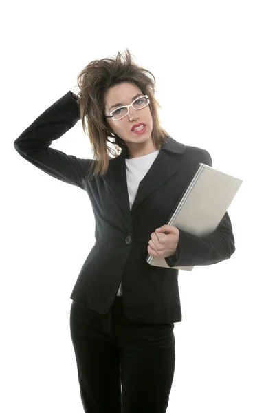 Vacker affärskvinna med glasögon och laptop — Stockfoto
