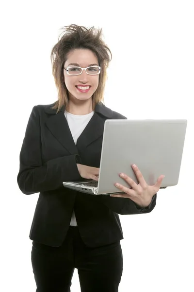 Bella donna d'affari con occhiali e laptop — Foto Stock