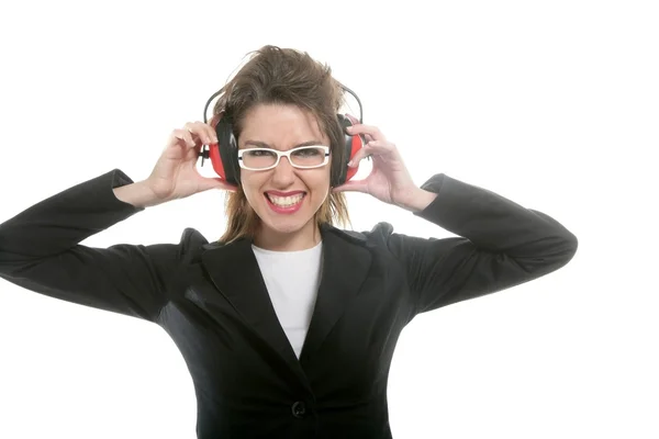 Businesswoman with noise safety headphones — Stock Photo, Image