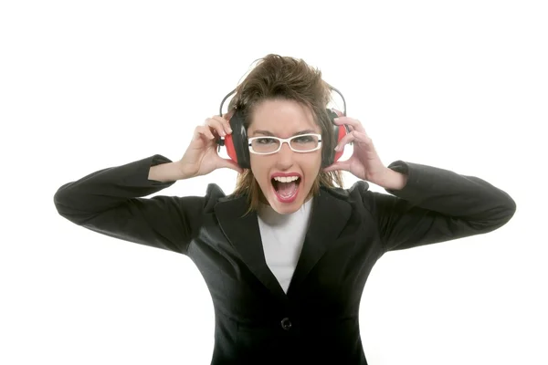Mujer de negocios con auriculares de seguridad acústica —  Fotos de Stock