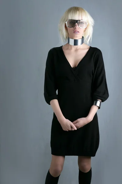 Blonde fashion futuristic woman stand — Stock Photo, Image