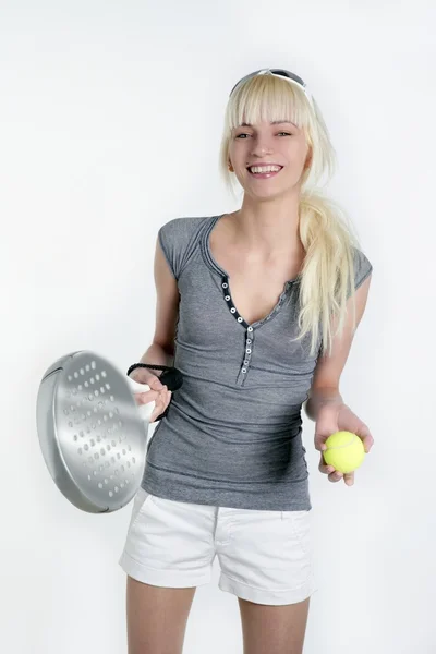 Raquette tennis sport blond jeune belle fille — Photo