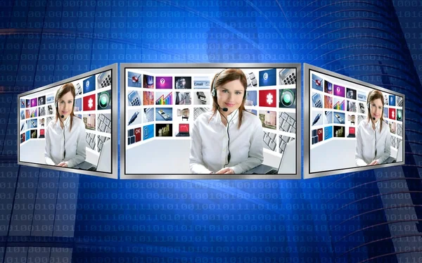 Bella notizia tv rossa donna sul display 3d — Foto Stock