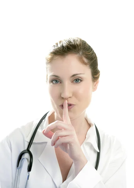 Médica mulher pedindo silêncio — Fotografia de Stock