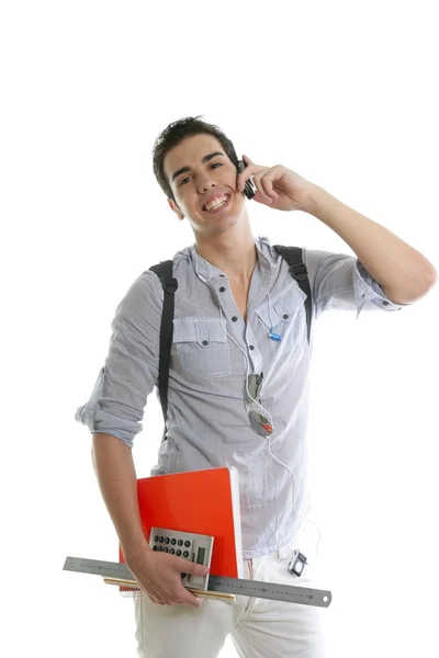 Handsome student talking mobile cell phone — Stock Photo, Image