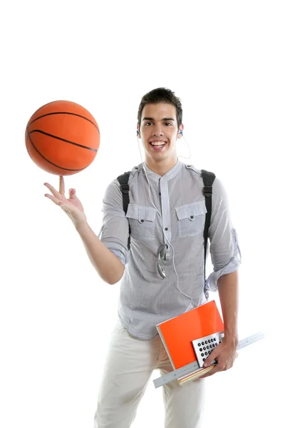 Americano look estudiante chico con basket pelota — Foto de Stock