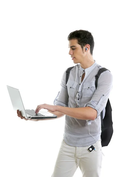 Чоловік молодий студент домашнє завдання з ноутбуком — стокове фото