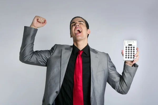 La calcolatrice dà buoni risultati al giovane imprenditore — Foto Stock