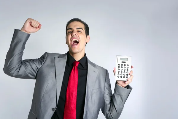 Calculator give good results to young businessman — Stock Photo, Image