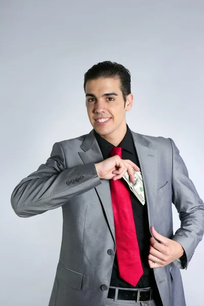 Affärsman med dollar anteckningar kostym och slips — Stockfoto