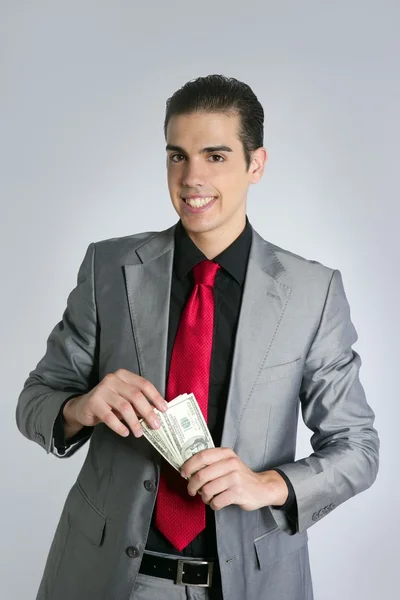 ドル ノート スーツとネクタイを持ったビジネスマン — ストック写真
