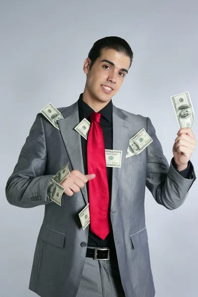 Businessman with dollar notes suit and tie — Stock Photo, Image
