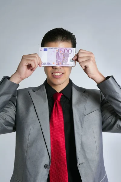 Retrato formal de joven empresario con billete de 500 euros —  Fotos de Stock