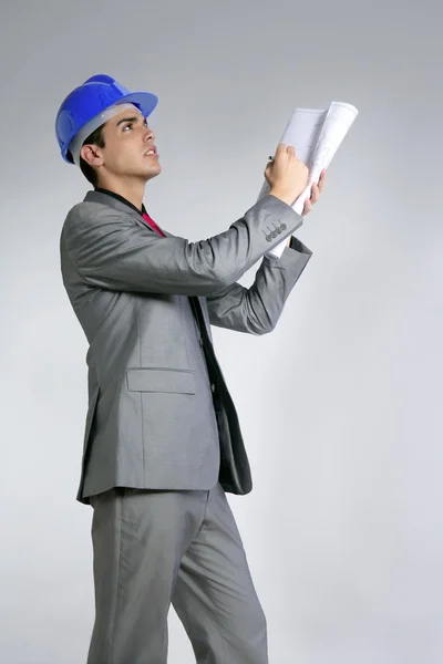 Architekt Ingenieur mit blauem Hut — Stockfoto