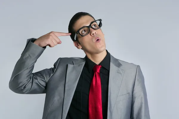 Empresário louco com óculos engraçados e terno — Fotografia de Stock