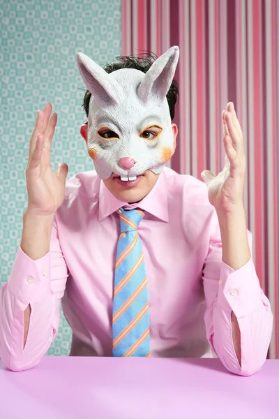 Businessman with funny rabbit mask — Stock Photo, Image