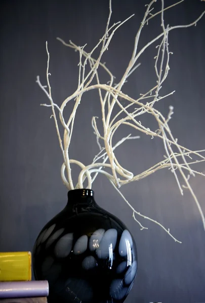 Garrafa preta decorativa com ramos — Fotografia de Stock