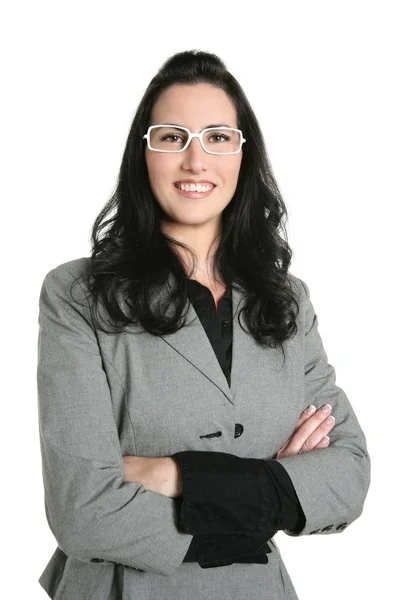 Businesswoman brunette gray suit portrait — Stock Photo, Image
