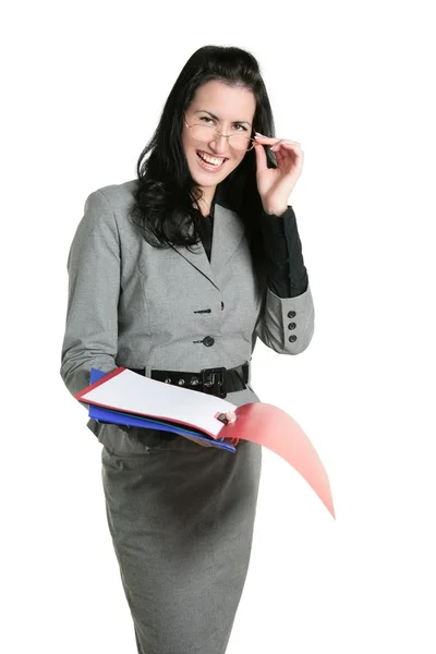 Affärskvinna lärare positiva uttryck mappar — Stockfoto