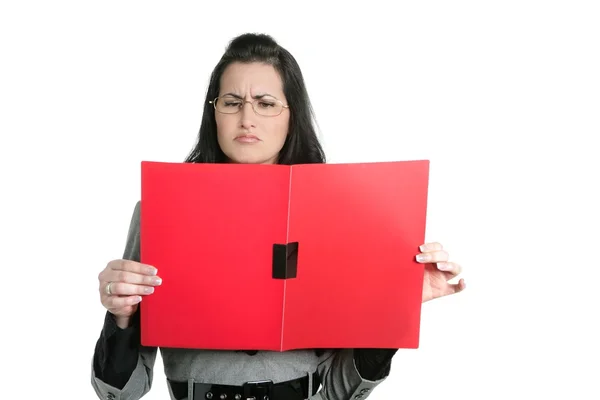 Businesswoman unhappy folder document results — Stock Photo, Image