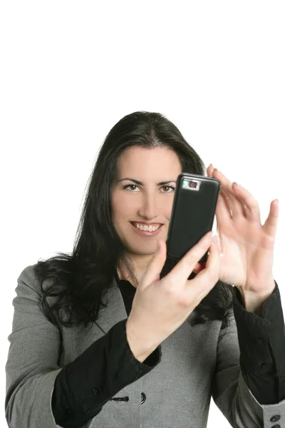 A nő kezében mobiltelefon kamera — Stock Fotó